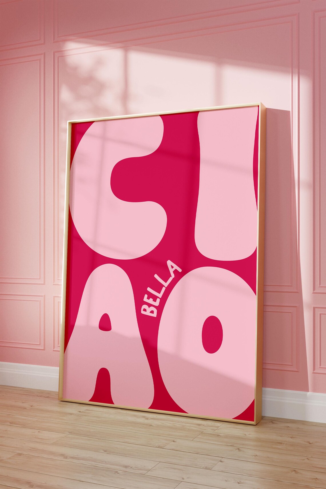 Ciao Bella Art Print, Pink Monochrome Typography
