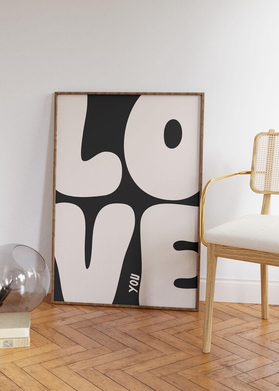 Love You Art Print Bold Retro Black Poster Cool Apartment Boho Living Room Wall Decor Positive Above Bedroom
