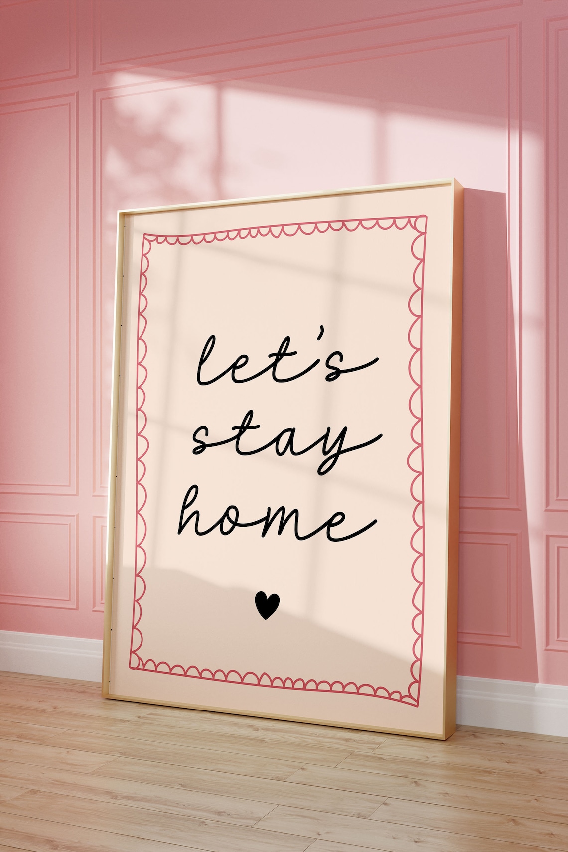 Lets Stay Home Art Print Black And Pink Hand Drawn Home Poster Introvert Print Homebody Club Print Living Room Bedroom Art Dorm Decor
