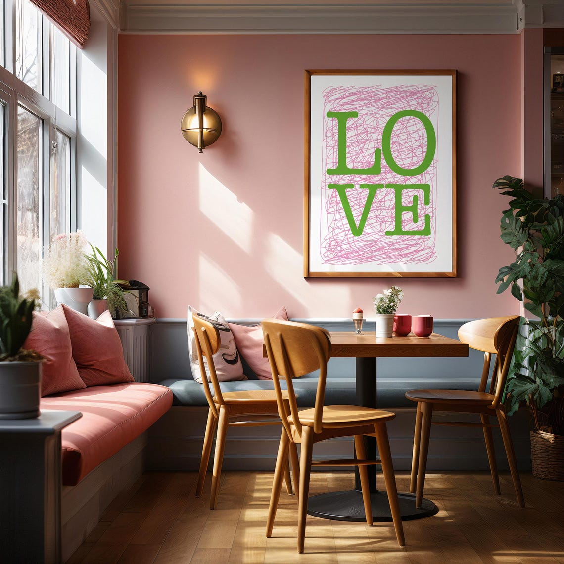 Love Green Serif Word Art Playful Pink Scribble Wall Decor Poster - Image 2