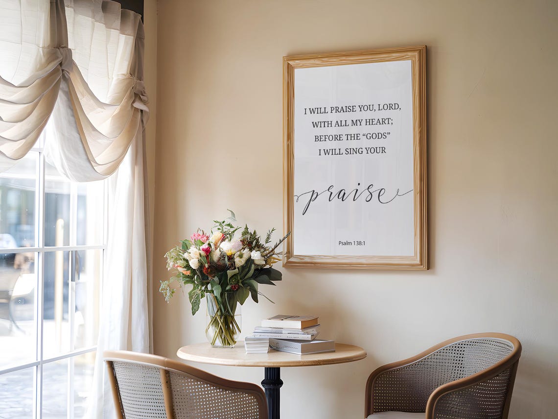 I Will Praise You Lord Psalm 138:1 Serif Script Scripture Poster - Image 4
