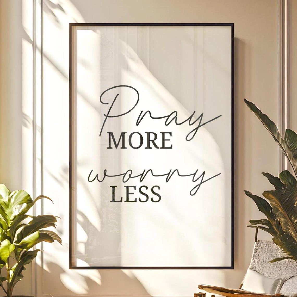 Pray More Worry Less Quote Mixed Script Typography Style Poster