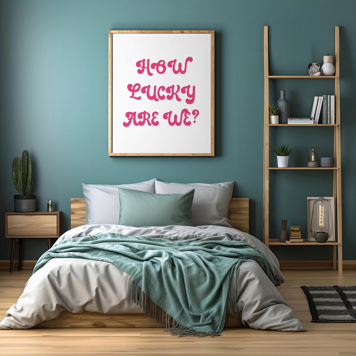 How Lucky Are We Pink Groovy Bubble Letter Retro Wall Decor Poster - Image 4