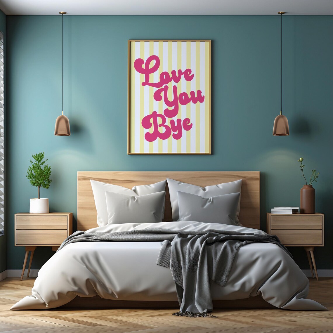 Love You Bye Pink Groovy Retro Striped Wall Decor Art Poster - Image 5