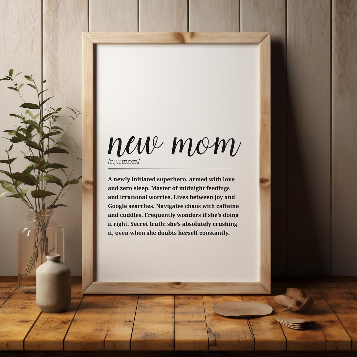 New Mom Definition Poster Funny Wall Art Decor Firsttime Gift