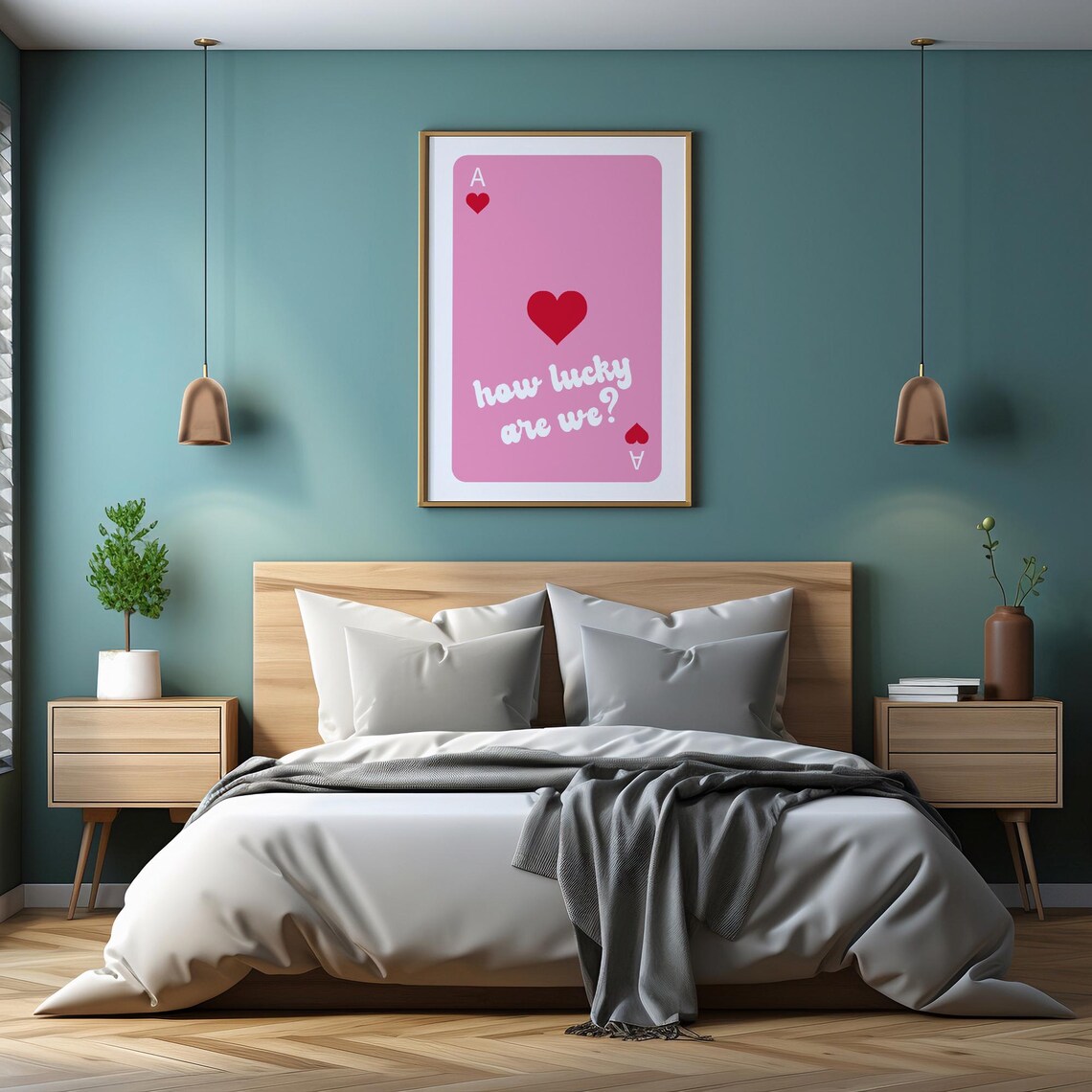 How Lucky Are We Pink Ace Of Hearts Playing Card Romantic Decor Poster - Image 5