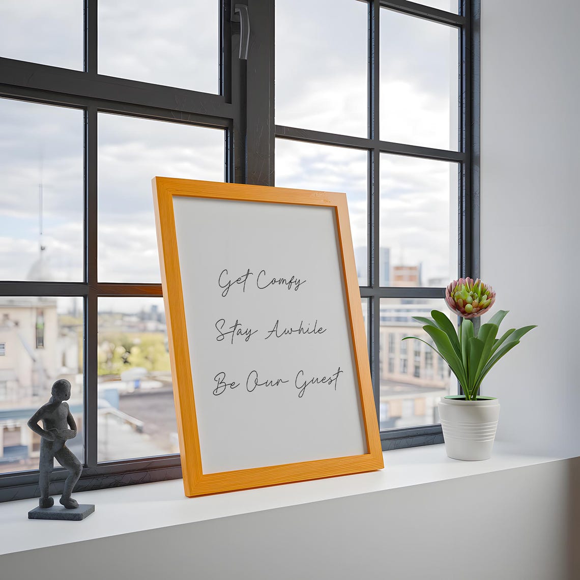 Get Comfy Stay Awhile Be Our Guest Gold Frame Script Welcome Poster - Image 3