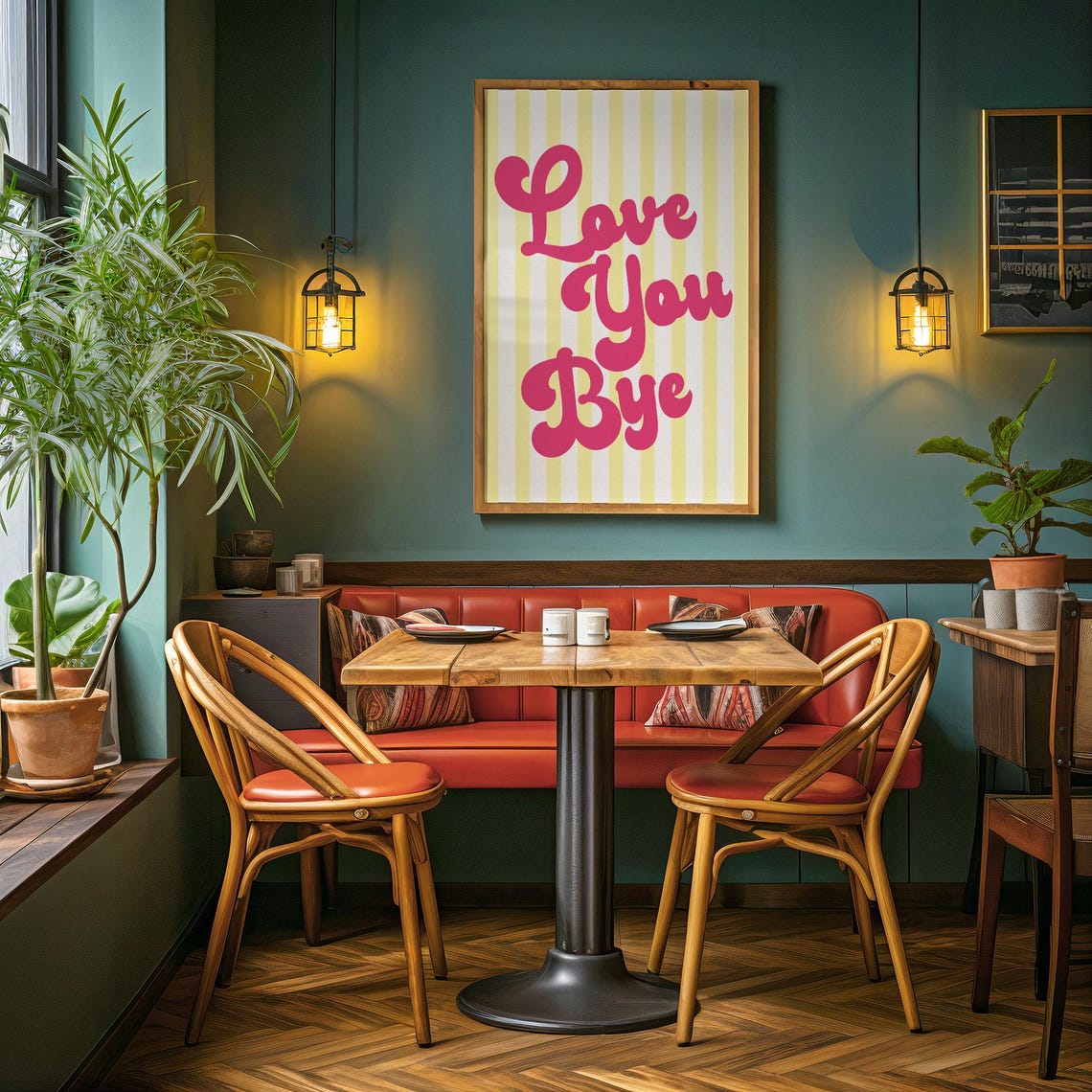 Love You Bye Pink Groovy Retro Striped Wall Decor Art Poster - Image 3