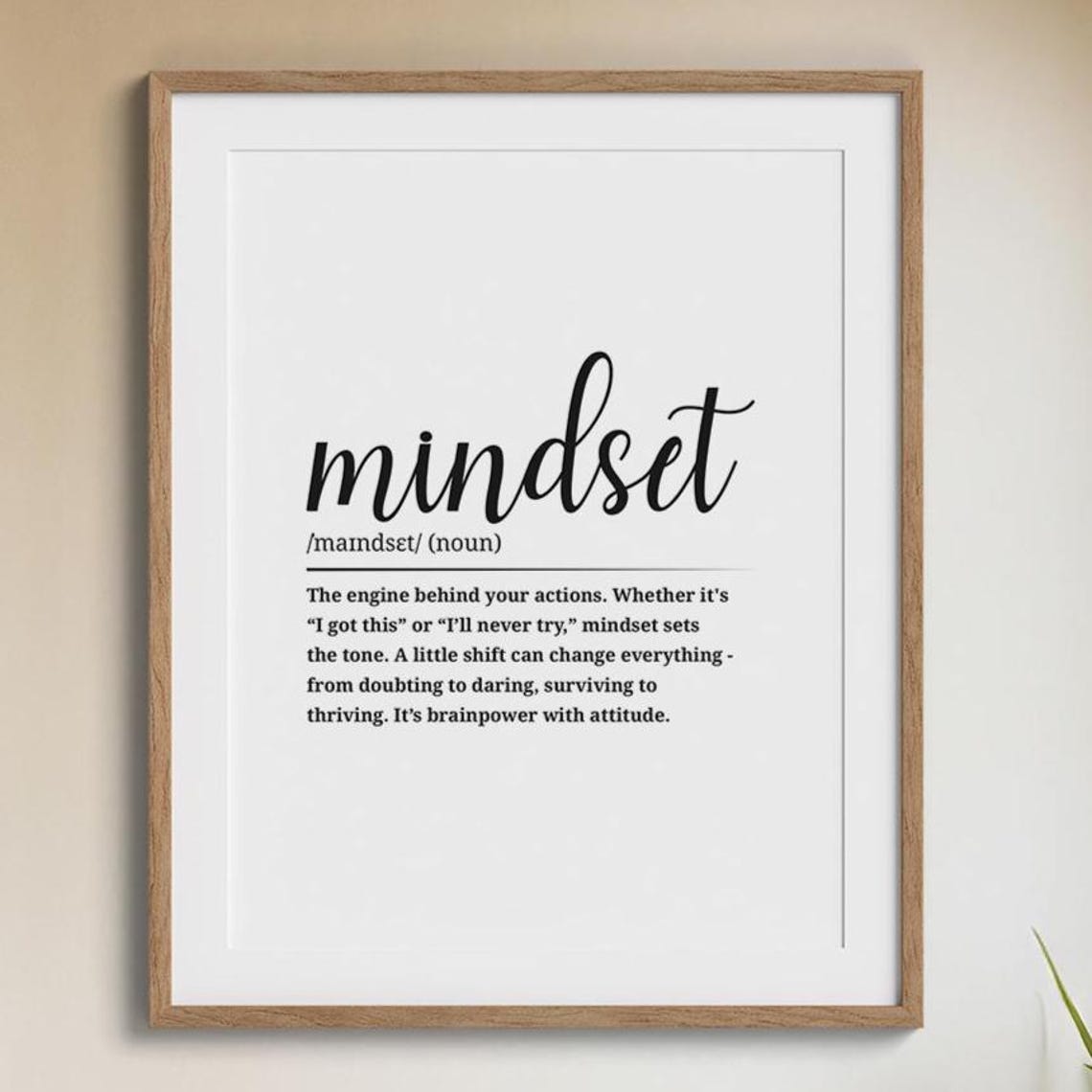 Mindset Definition Wall Art Motivational Poster For Office Home Or Classroom Positive Thinking Decor