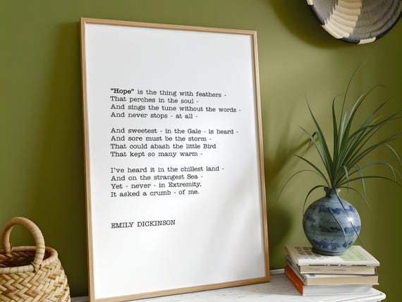 Hope Is The Thing With Featherswall Art Emily Dickinson Wall Decor Book Page Inspirational Quote