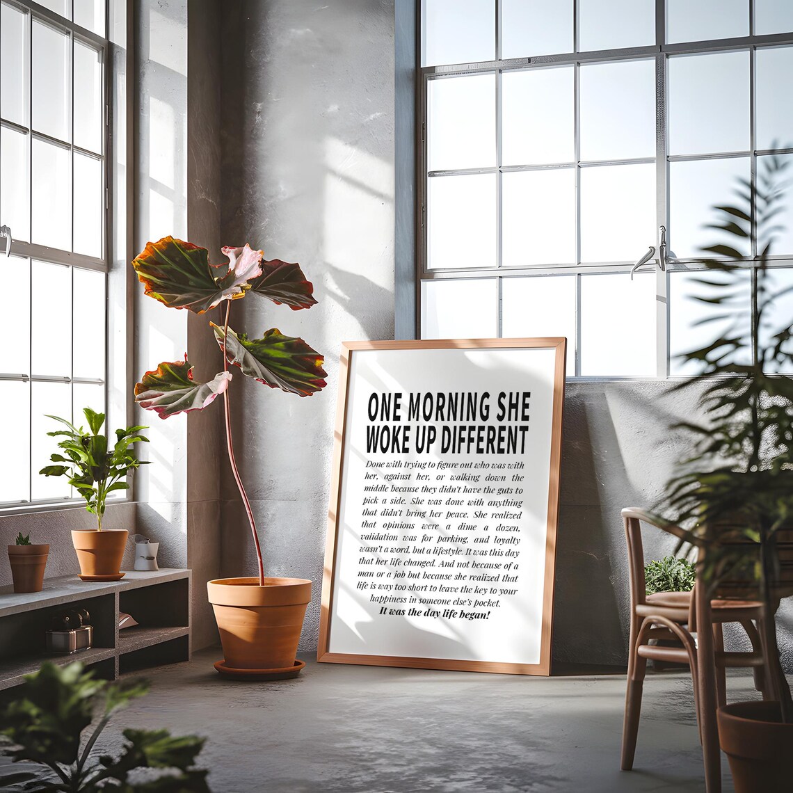 One Morning She Woke Up Different Bold Condensed Typography Quote Poster - Image 2