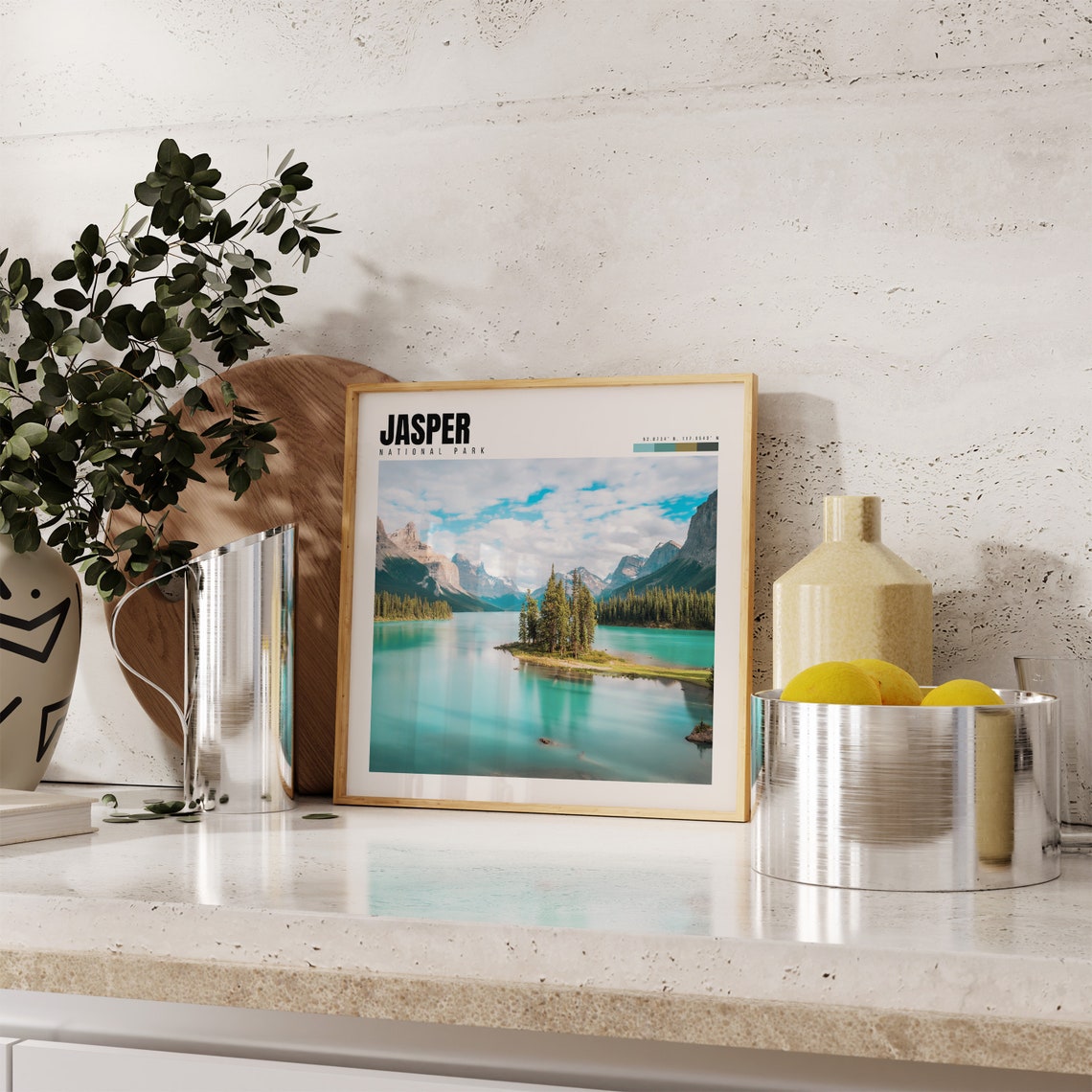 Jasper National Park Turquoise Lake Island Pine Trees Poster - Image 4