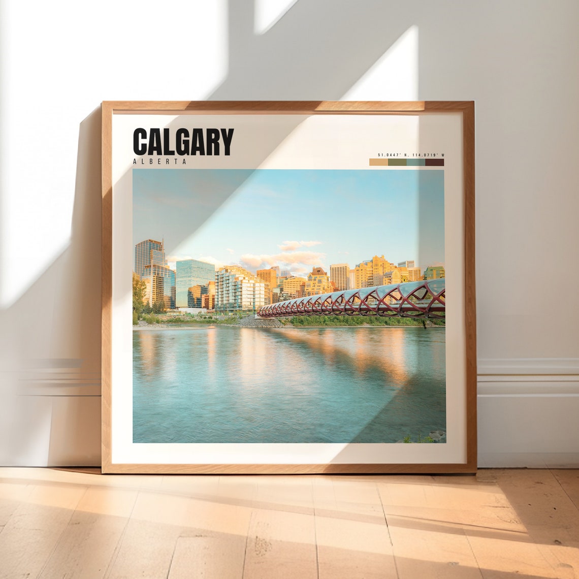 Calgary Alberta Peace Bridge Bow River Skyline Morning Poster