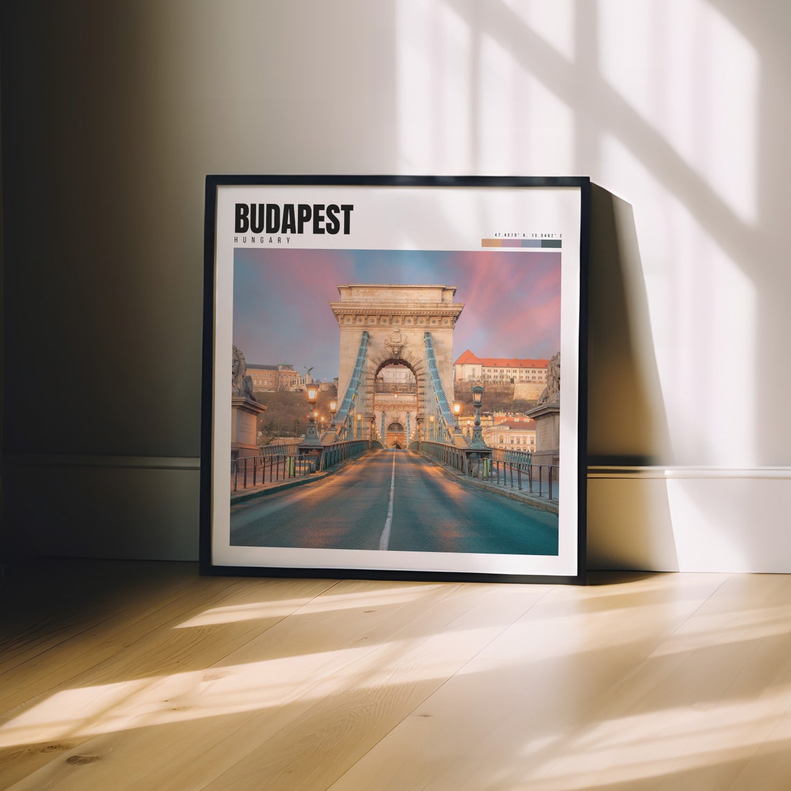 Budapest Hungary Chain Bridge Danube Sunset City Lights Poster - Image 3