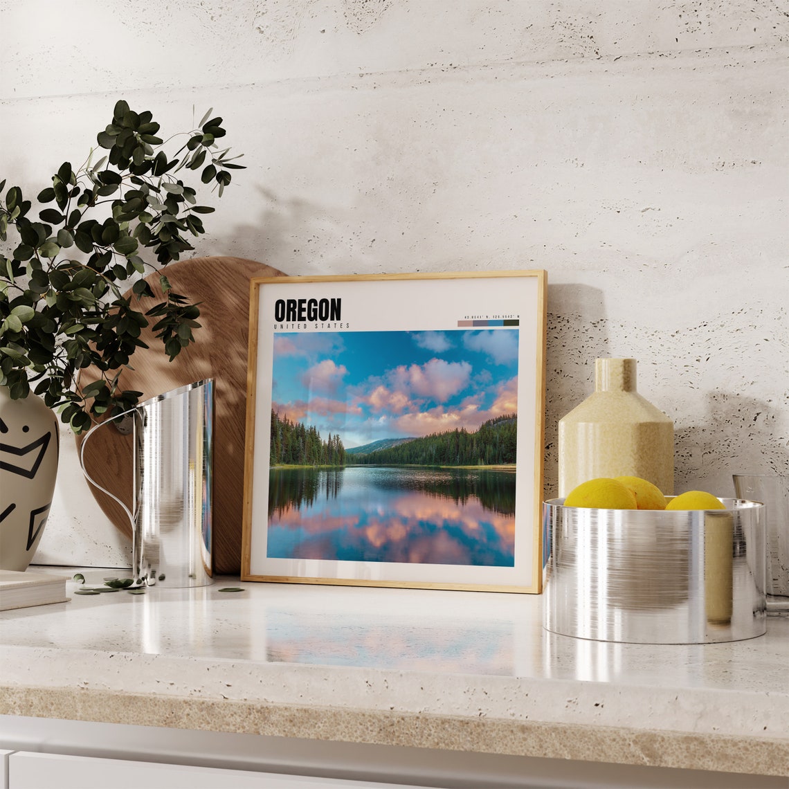 Oregon Poster with Mirror Lake Reflection and Pine Forest Sunset - Image 4