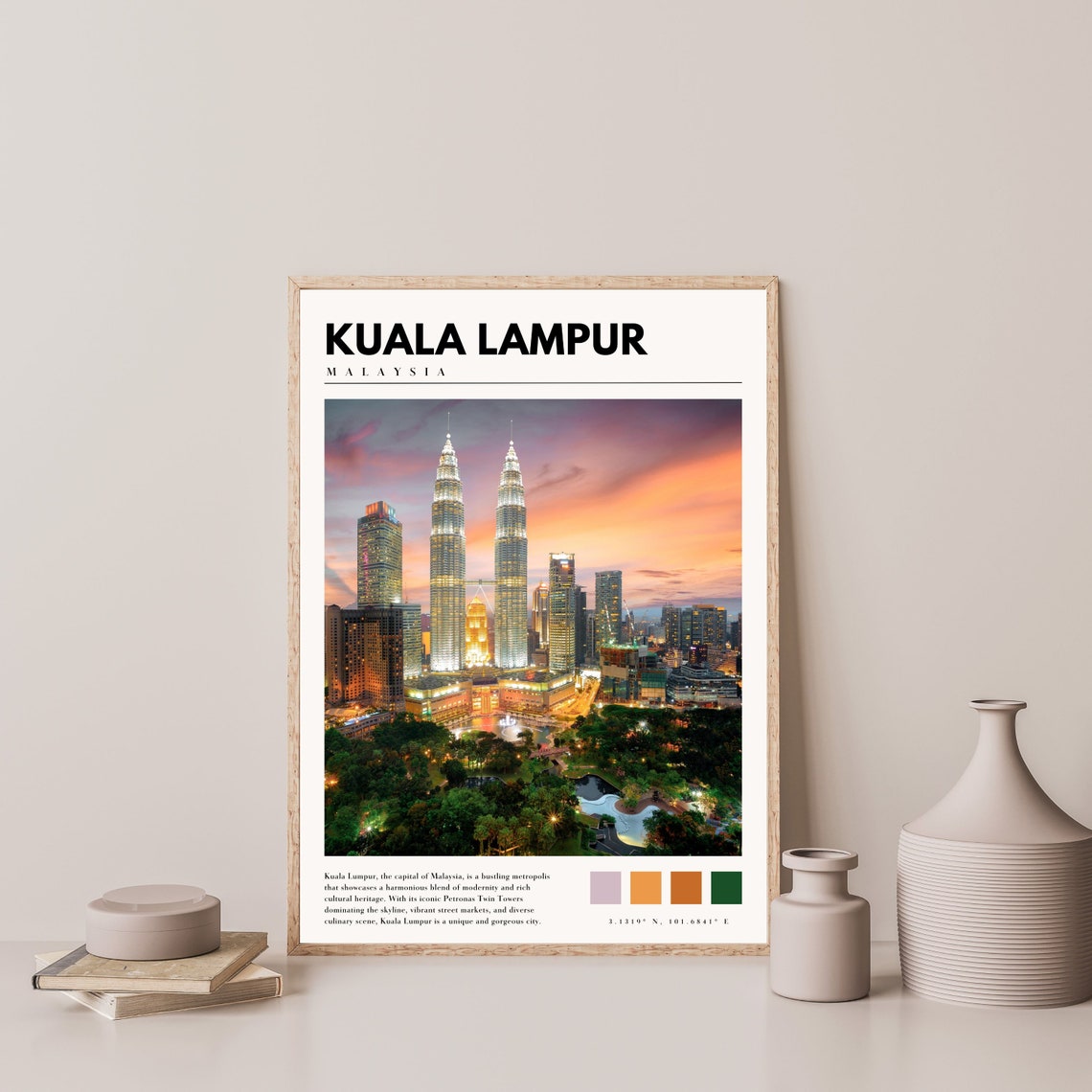 Kuala Lumpur Malaysia Petronas Twin Towers Dusk Skyline Travel Poster - Image 4