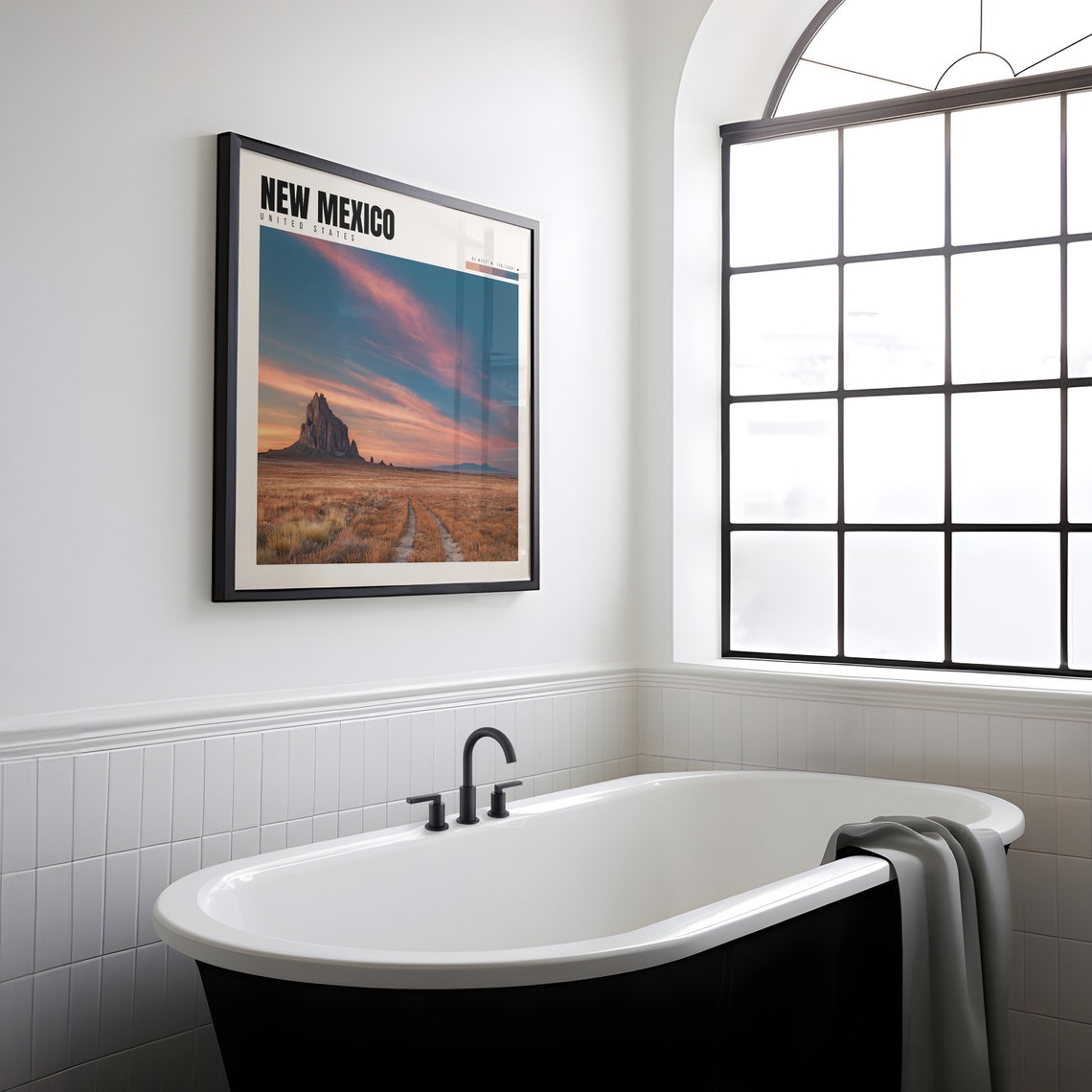 New Mexico Poster with Shiprock Formation in Desert Sunset Glow - Image 2
