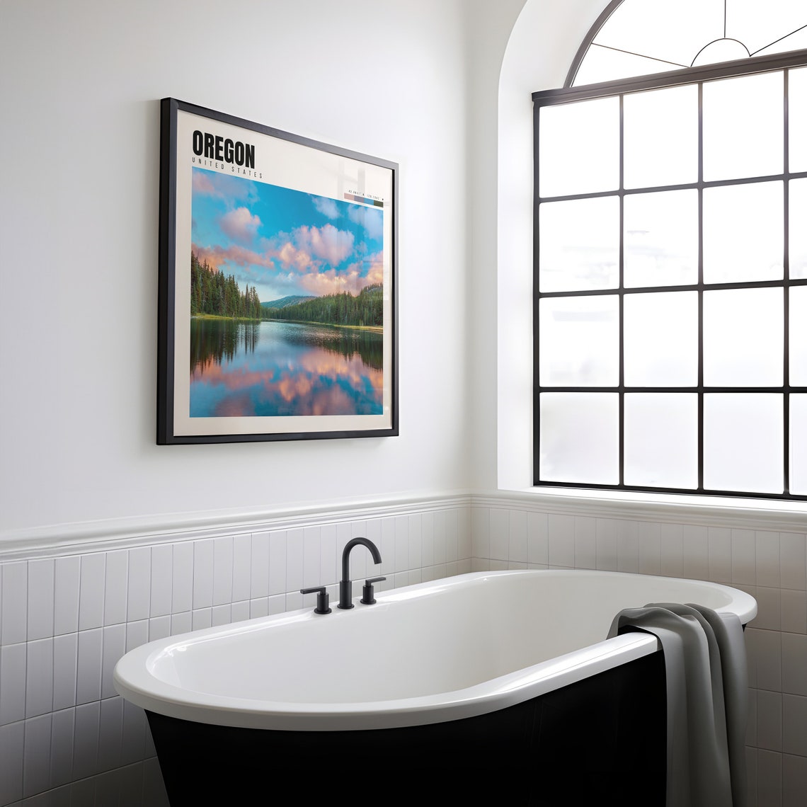 Oregon Poster with Mirror Lake Reflection and Pine Forest Sunset - Image 2