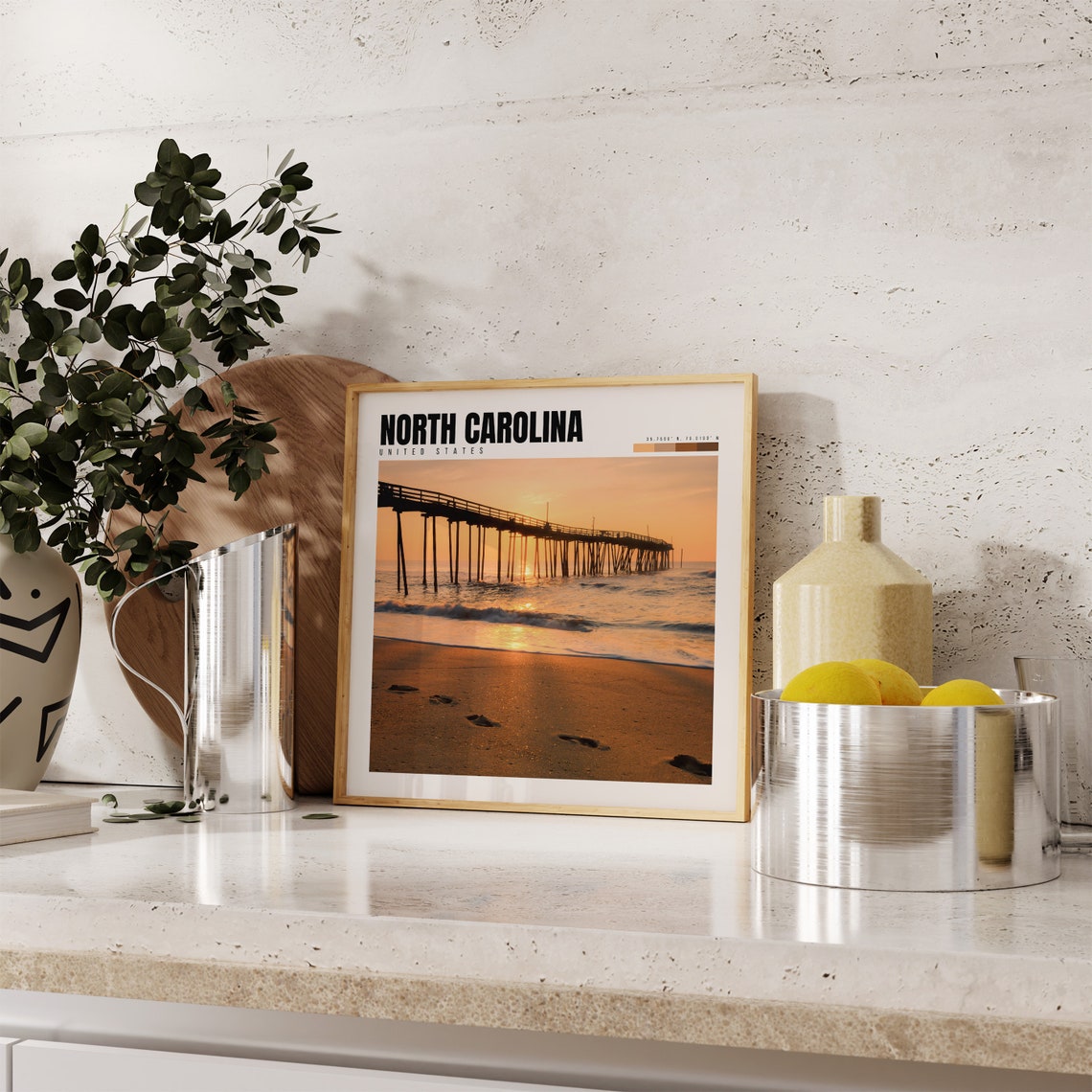 North Carolina Poster with Outer Banks Pier at Golden Hour Sunset - Image 4