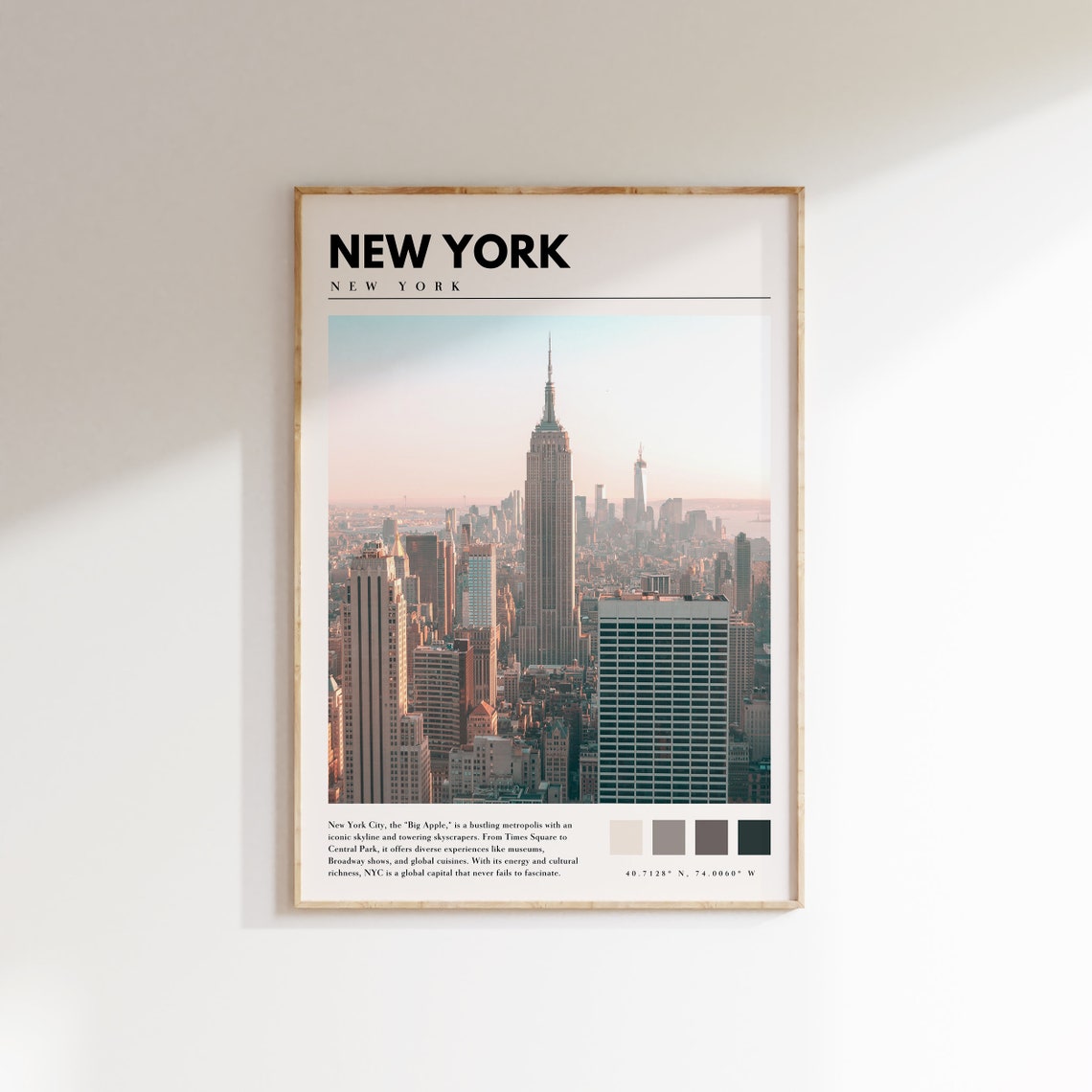 New York Manhattan Empire State Building Skyline Sunset Travel Poster