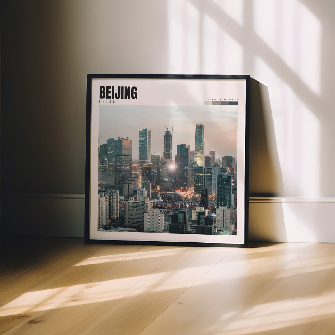 Beijing Poster with CBD Skyscrapers Glowing at Evening Twilight - Image 3