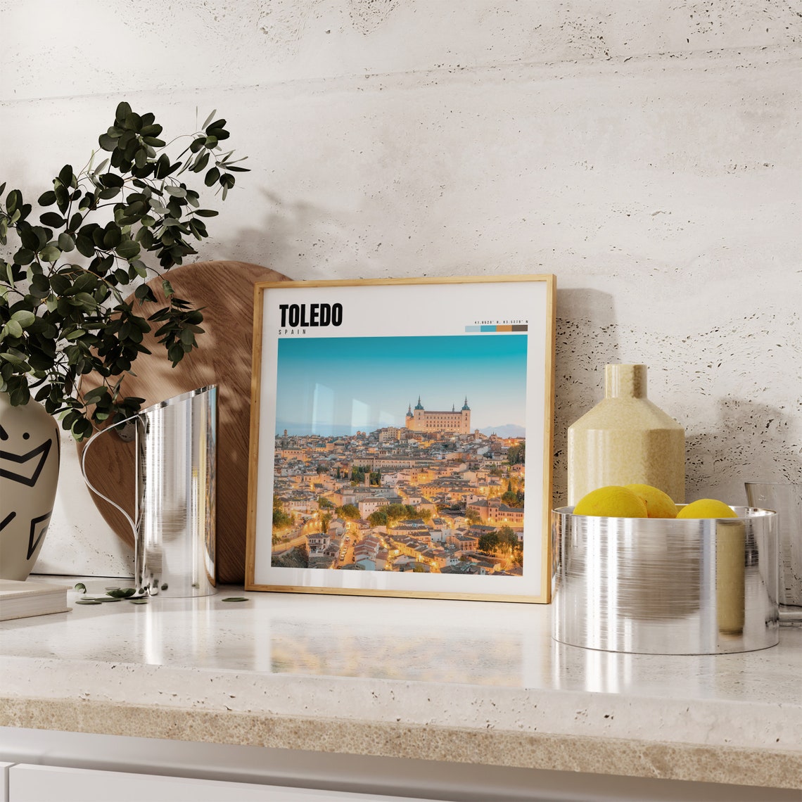 Toledo Spain Alcazar Hilltop Old Town Dusk Golden Lights View Poster - Image 4