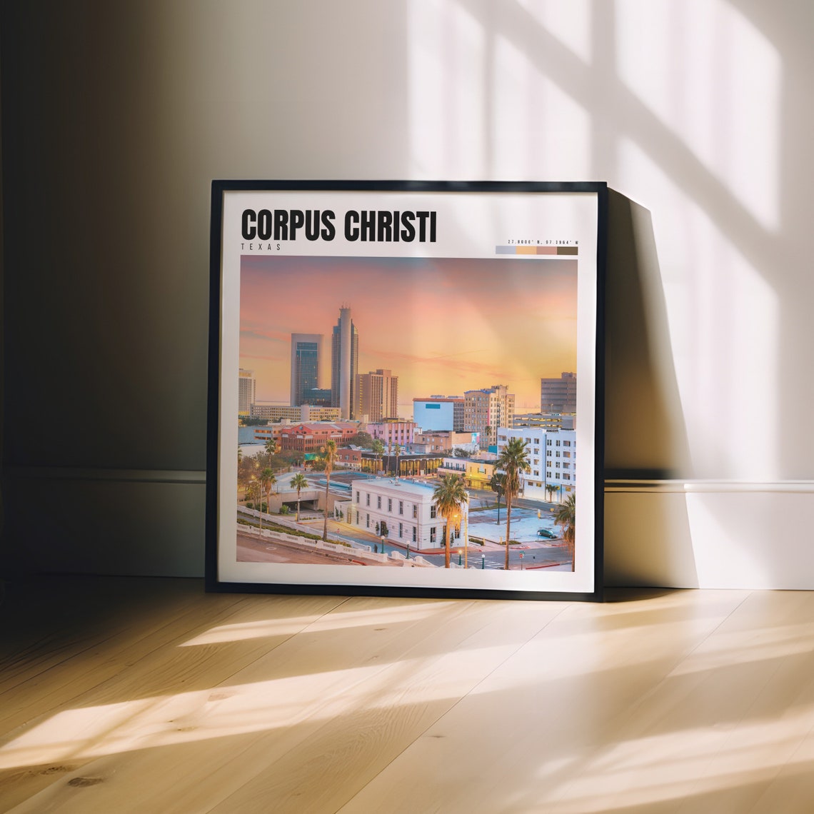 Corpus Christi Texas Downtown Sunset Skyline Palm Trees Poster - Image 3