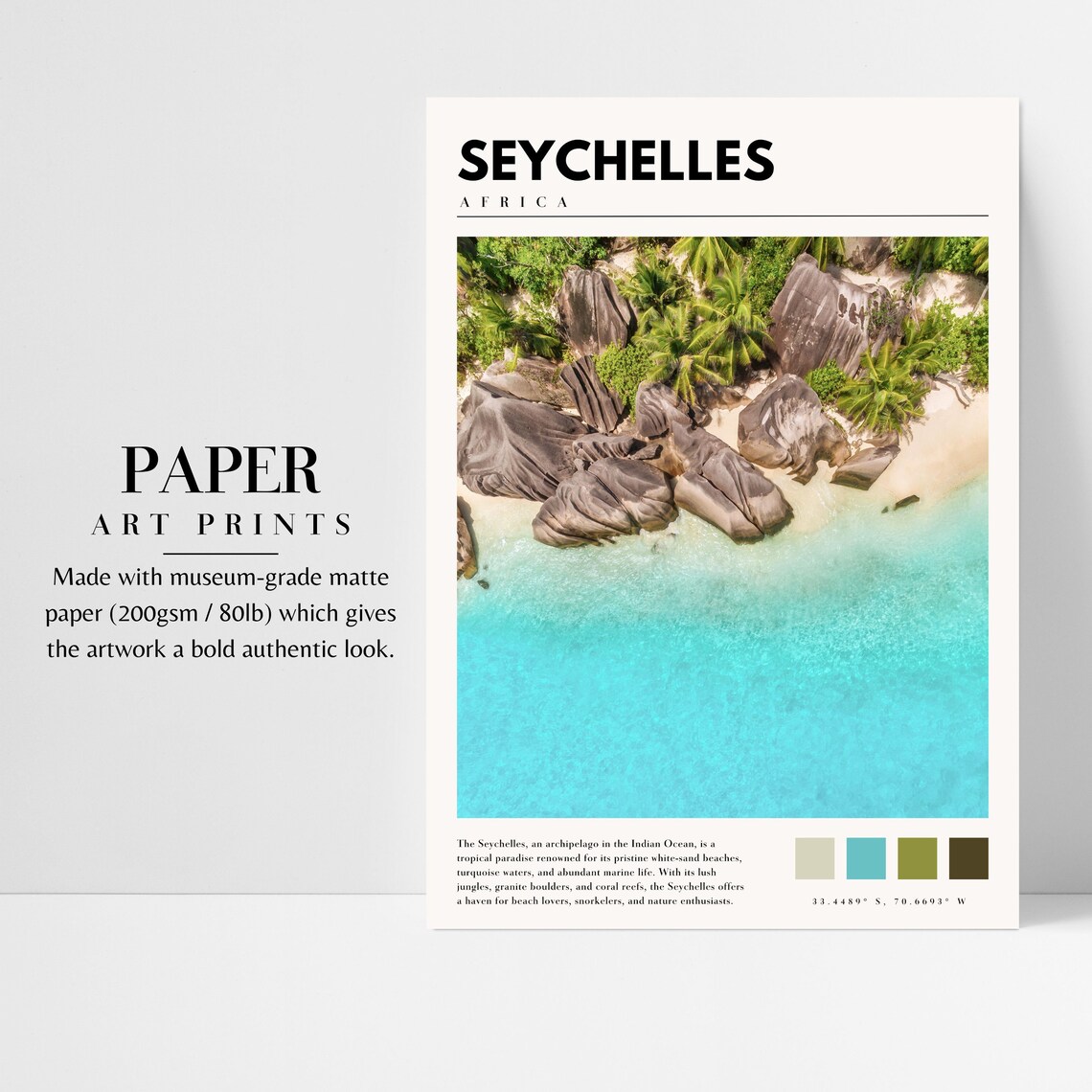 Seychelles Africa Granite Boulders Aerial Turquoise Water Beach Poster - Image 3