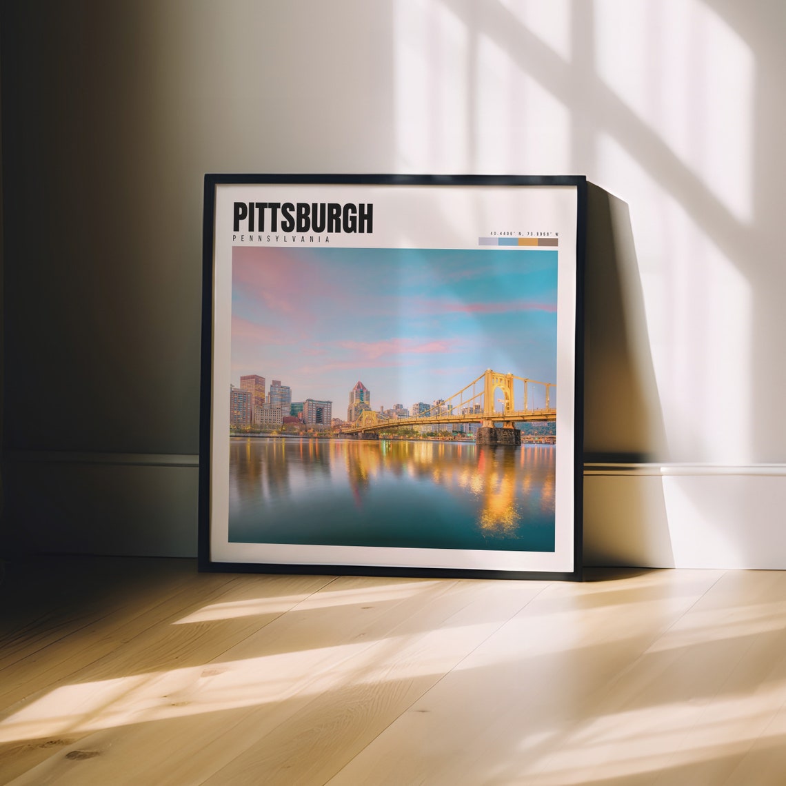 Pittsburgh Poster with Roberto Clemente Bridge and Skyline at Dusk - Image 3