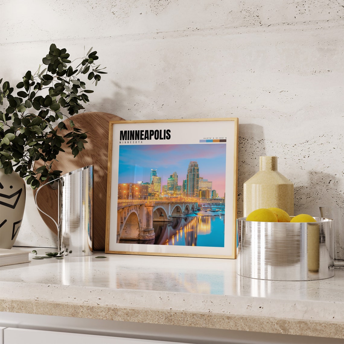 Minneapolis Minnesota Downtown Skyline River Bridge Dusk Poster - Image 4