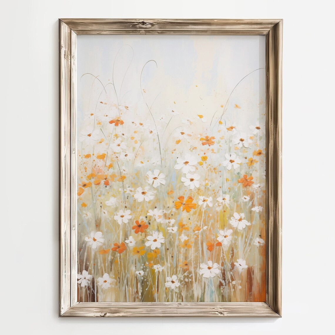 Ethereal White and Orange Wildflowers on Cream Abstract Field Poster