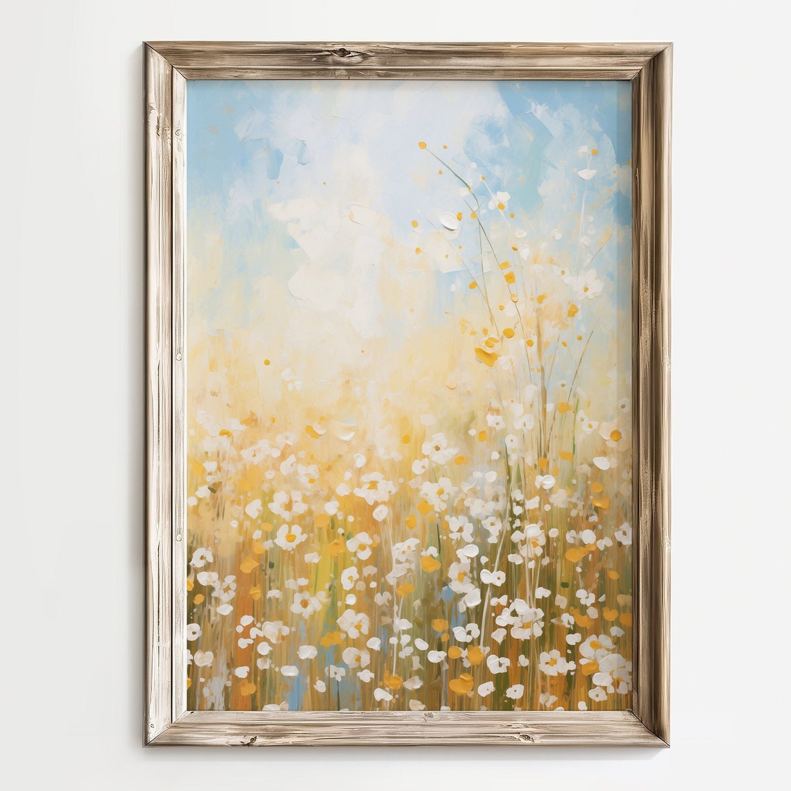 Golden Daisy Meadow Under Bright Blue Sky Sunny Abstract Field Poster