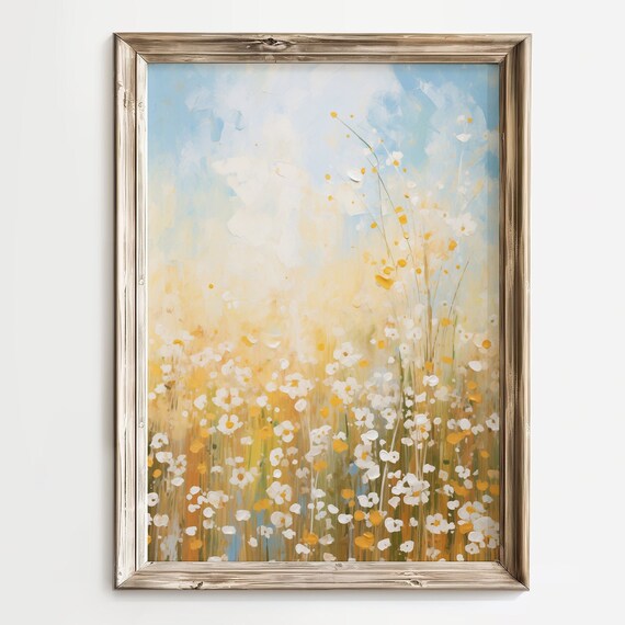 Golden Daisy Meadow Under Bright Blue Sky Sunny Abstract Field Poster