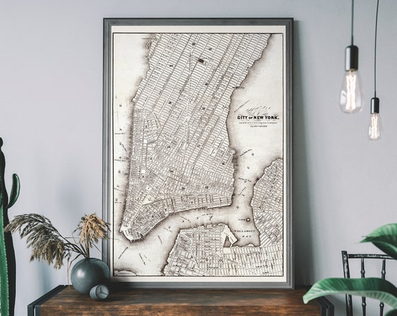 Vintage City Of New York Map, Antique Travel Poster