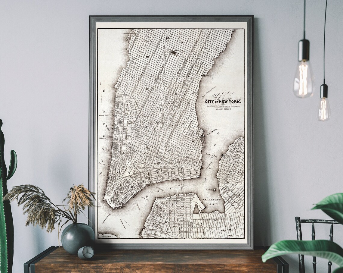 Vintage City Of New York Map, Antique Travel Poster