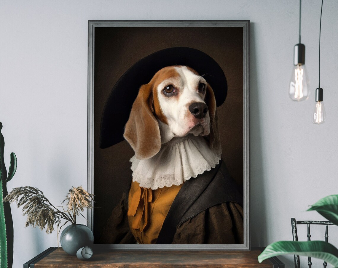 Beagle Dog Print, Animal Painting Altered Art
