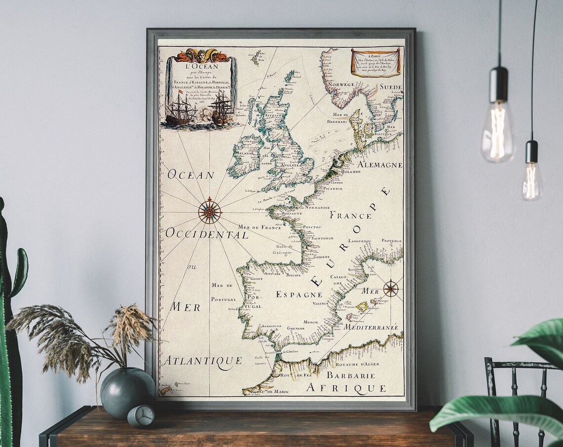 Vintage Map Of Europe, Historical Travel Poster