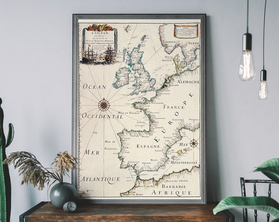 Vintage Map Of Europe, Historical Travel Poster