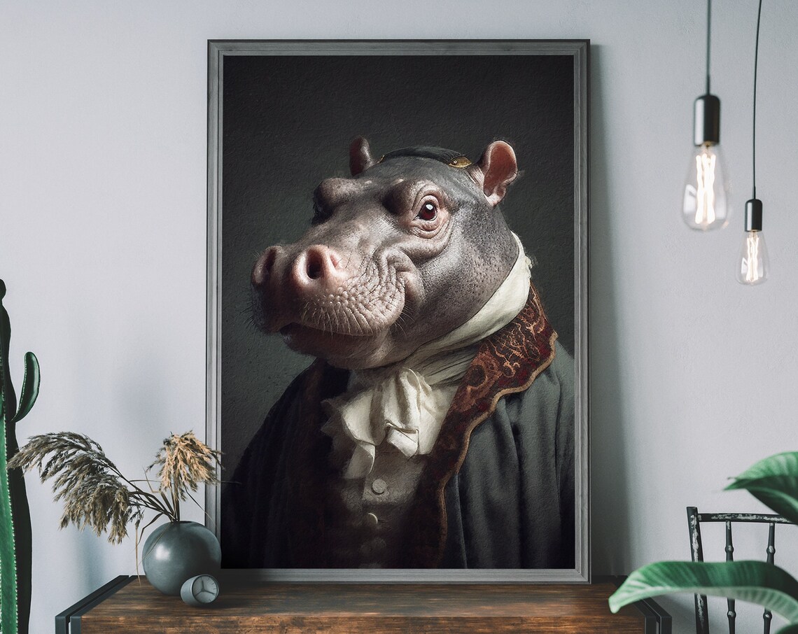 Vintage Hippo On Human Body Art Print
