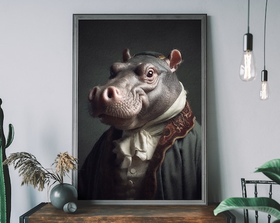Vintage Hippo On Human Body Art Print