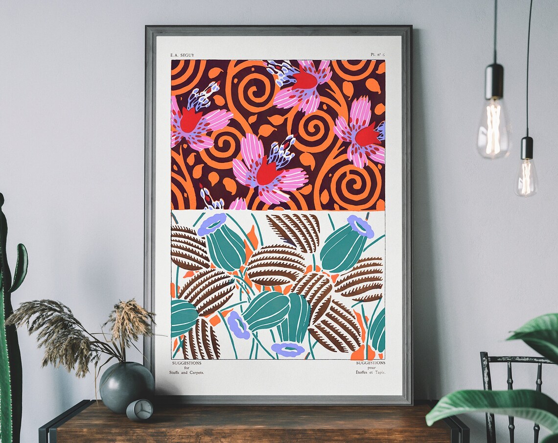 Emilealain Sguy Colourful Abstract Pattern Print Vintage Florist Botanical Illustration Boho Flowers