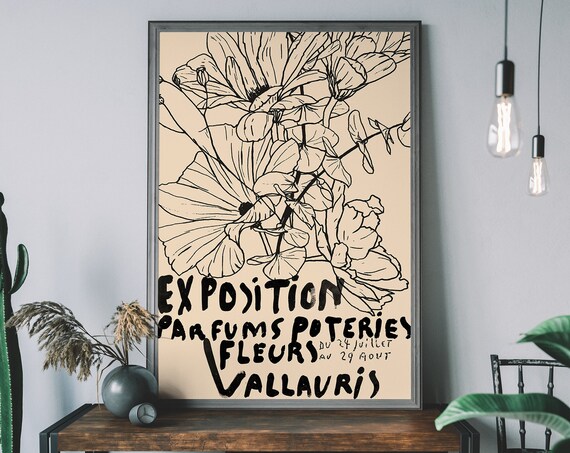 French Exposition Fleurs Vallauris Line Art Flower Exhibition Poster