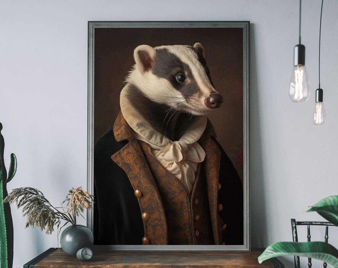 Badger Vintage Portrait, Renaissance Animal Art Print