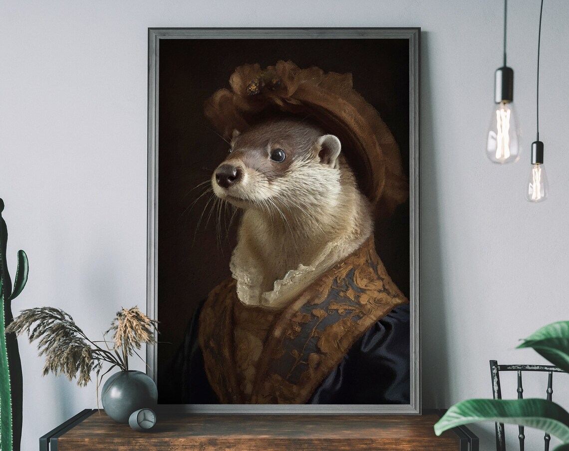 Otter Vintage Portrait, Renaissance Animal Art Print