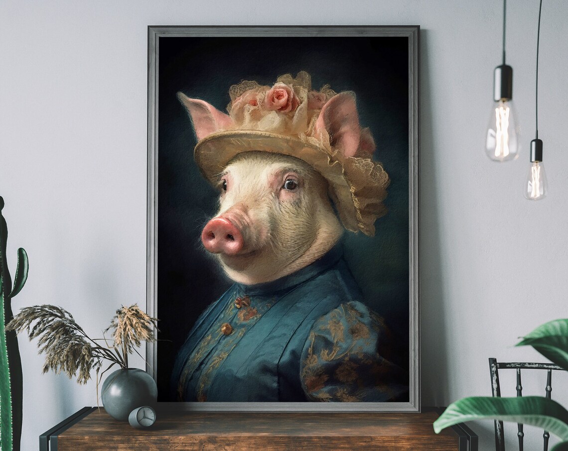 Vintage Pig Portrait Art Print, Renaissance Style