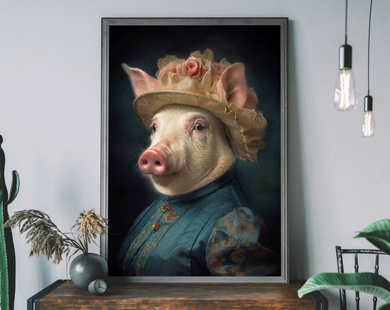 Vintage Pig Portrait Art Print, Renaissance Style