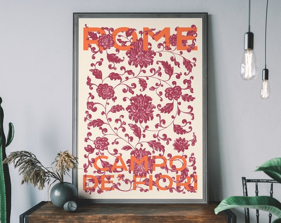 Italy Flower Market Retro Botanical Poster, Rome