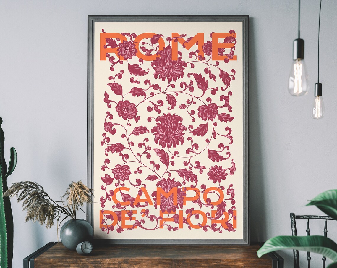 Italy Flower Market Retro Botanical Poster, Rome