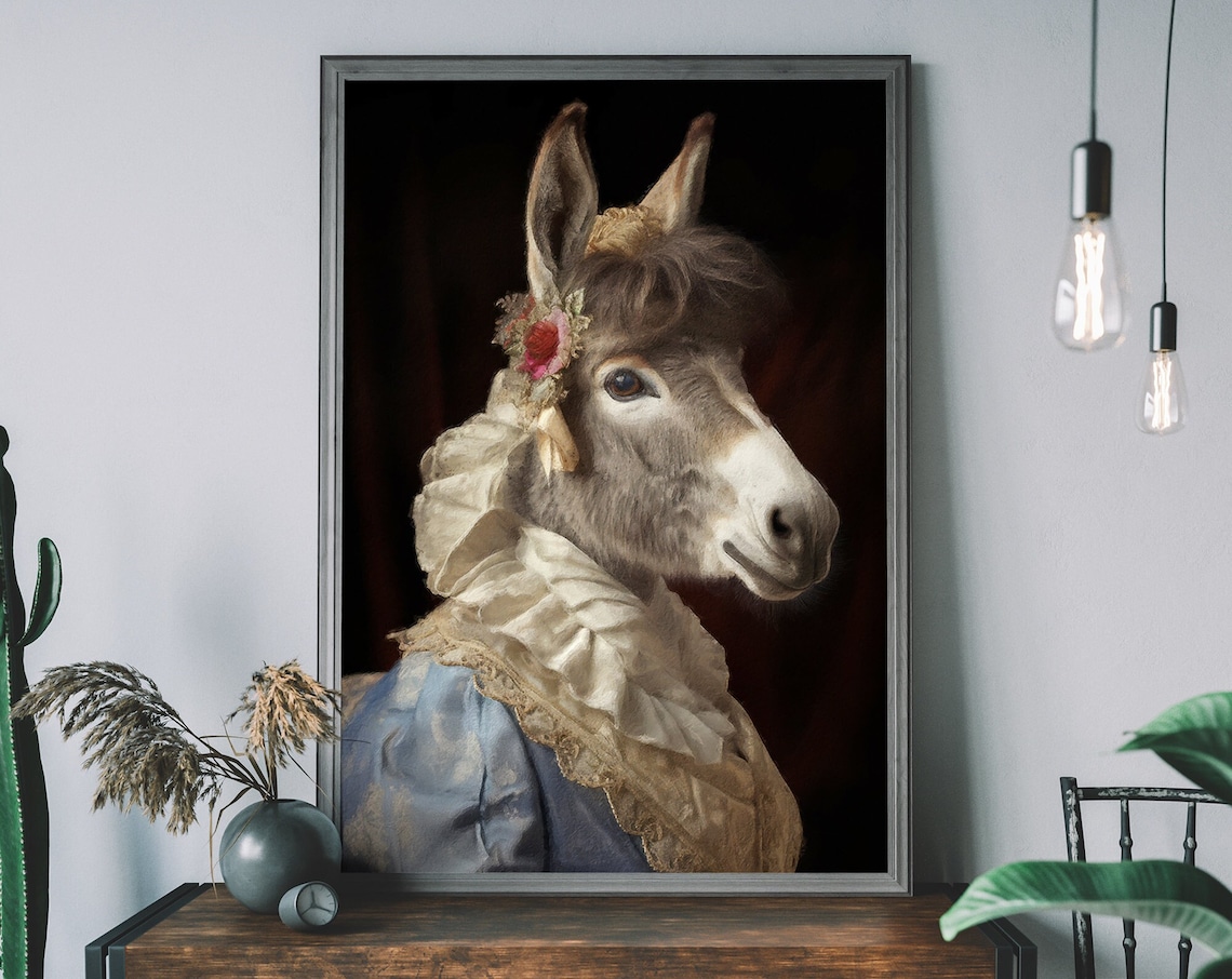 Donkey Portrait Art Print, Renaissance Animal Painting