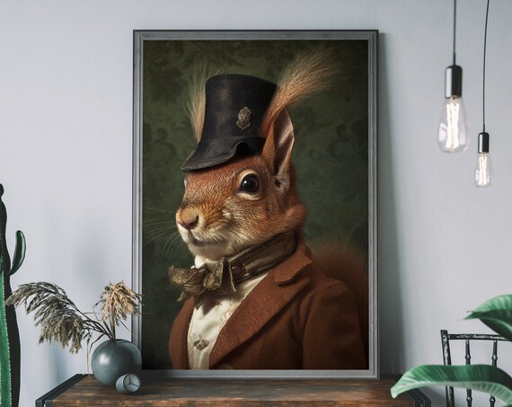 Red Squirrel Vintage Portrait, Renaissance Animal Art Print